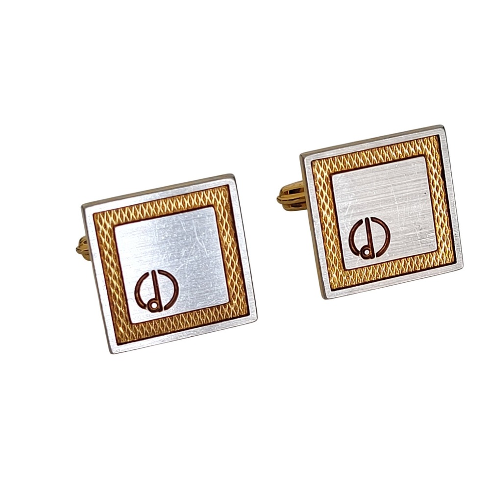Dunhill Vintage Square Cufflinks Two Tone Gold Silver Logo Mens Accessory